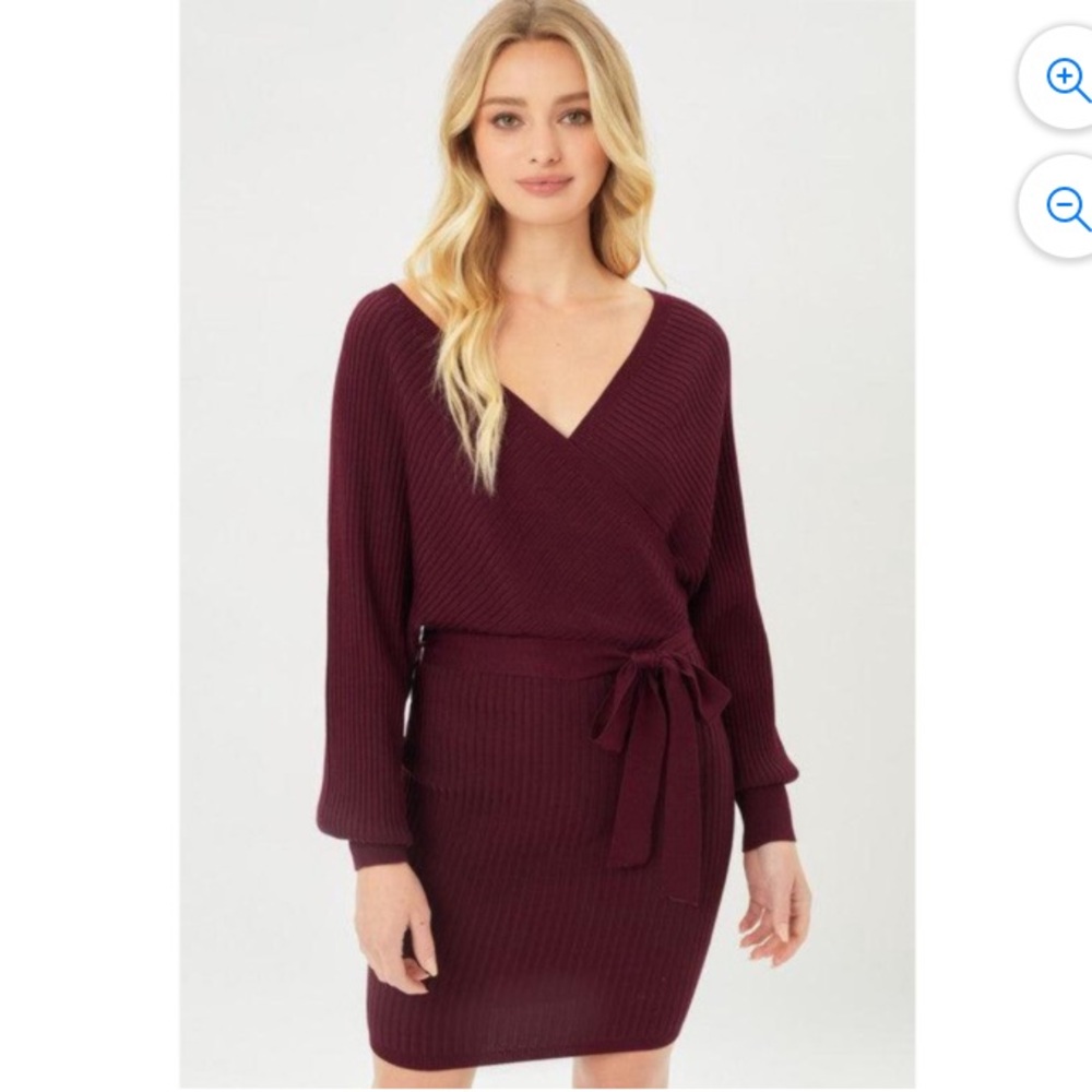 Ribbed Knit Wrap Dress | Burgundy